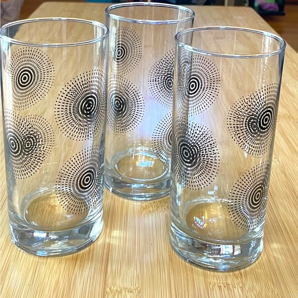 Libby Cresa MCM Tumblers, set of 3, black dash spiral patterns